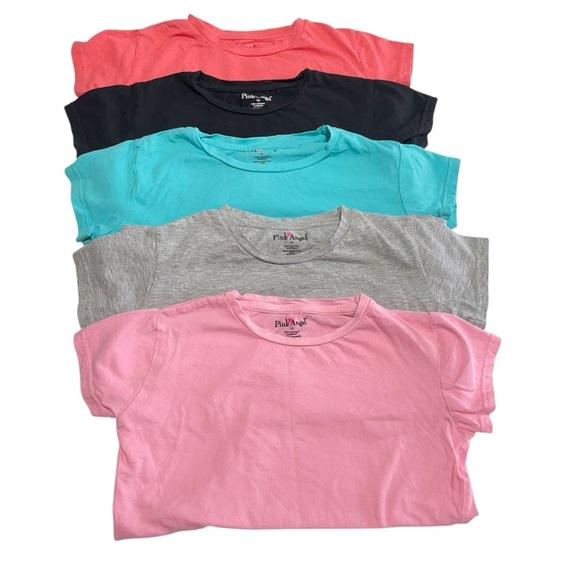 Pink Angel Girls size 7/8 - 5 T-Shirts - Gray, Black, Pink, and Aqua Blue, Peach - Picture 1 of 10